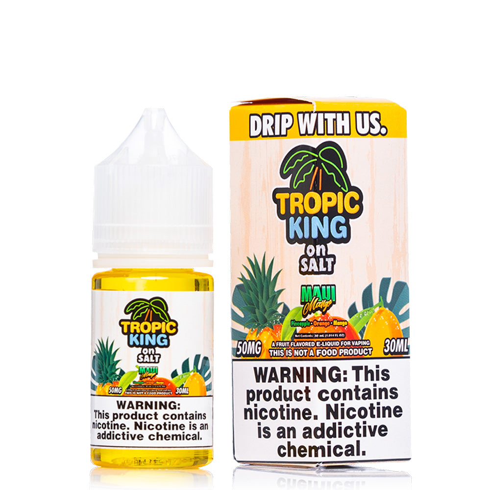 Tropic King-on Salt Maui Mango Bottle & Box View | 30ml Nic Salt Vape Juice